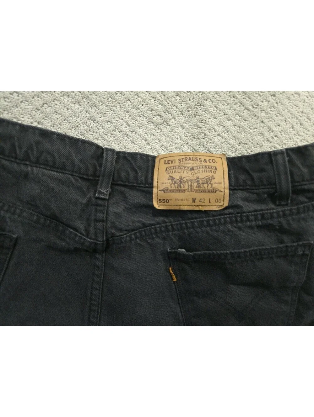 Levis 550 Shorts Mens 42 Black Denim Vintage Orange Tab Relaxed Fit 1997